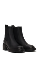 Woman Black Chunky-Heeled Leather Chelsea Boots | Derimod