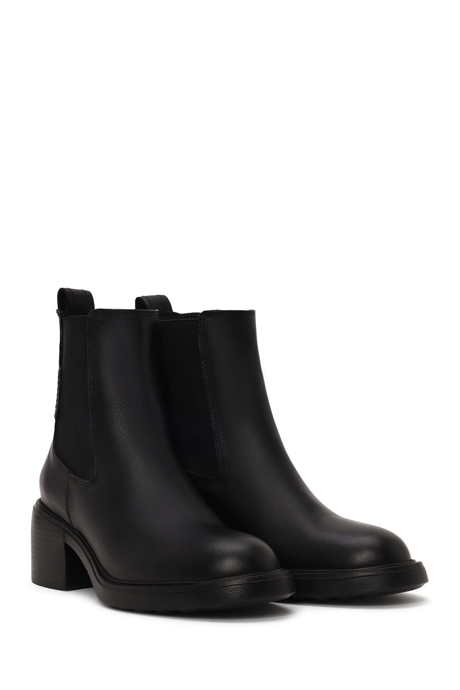 Woman Black Chunky-Heeled Leather Chelsea Boots