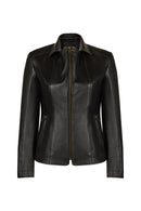 Martha Woman Black Short Leather Jacket | Derimod