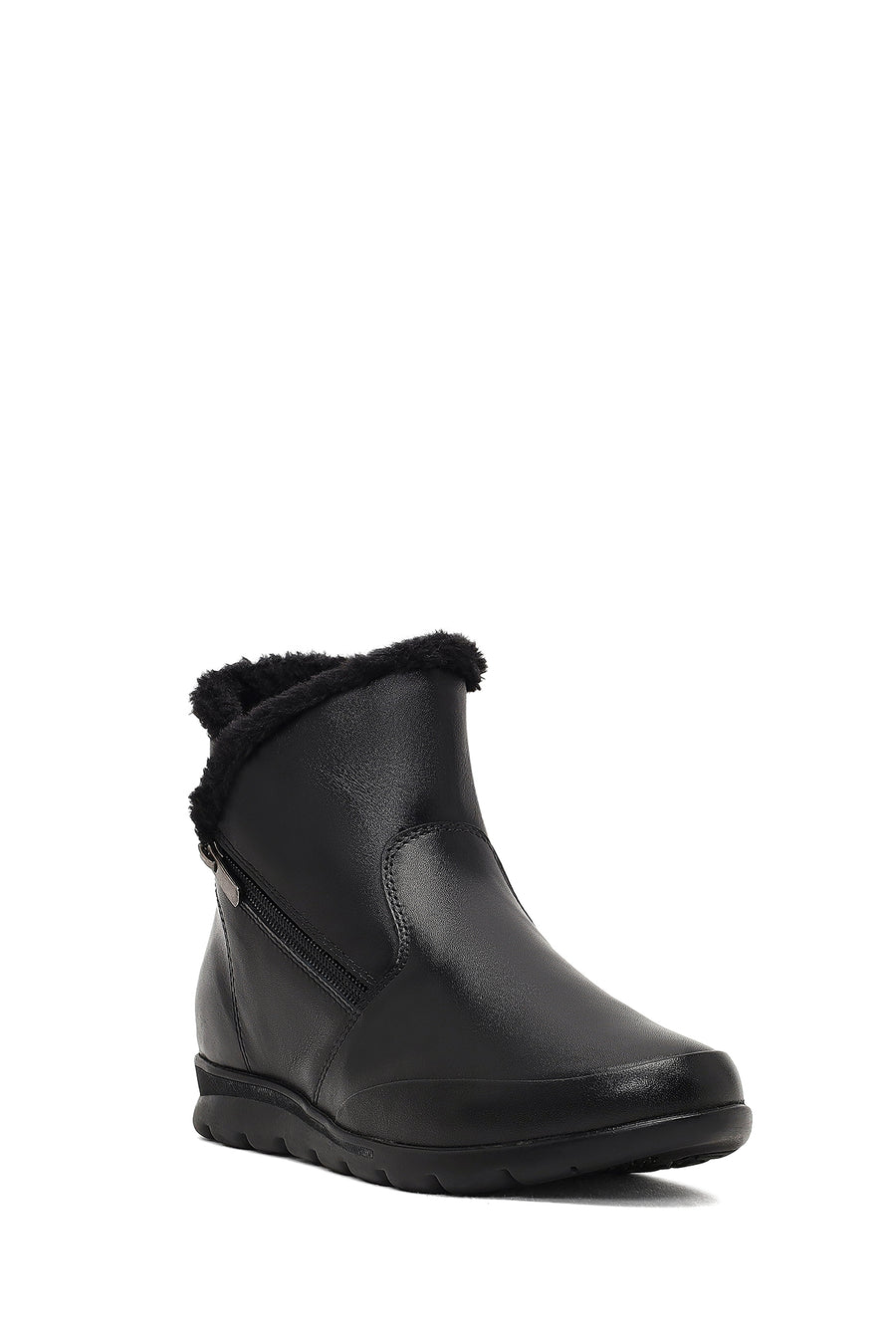 Woman Black Zip Closure Leather Comfort Boots