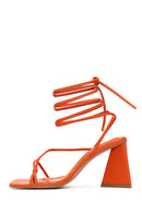 Women's Orange Lace-Up Heeled Sandals | Derimod