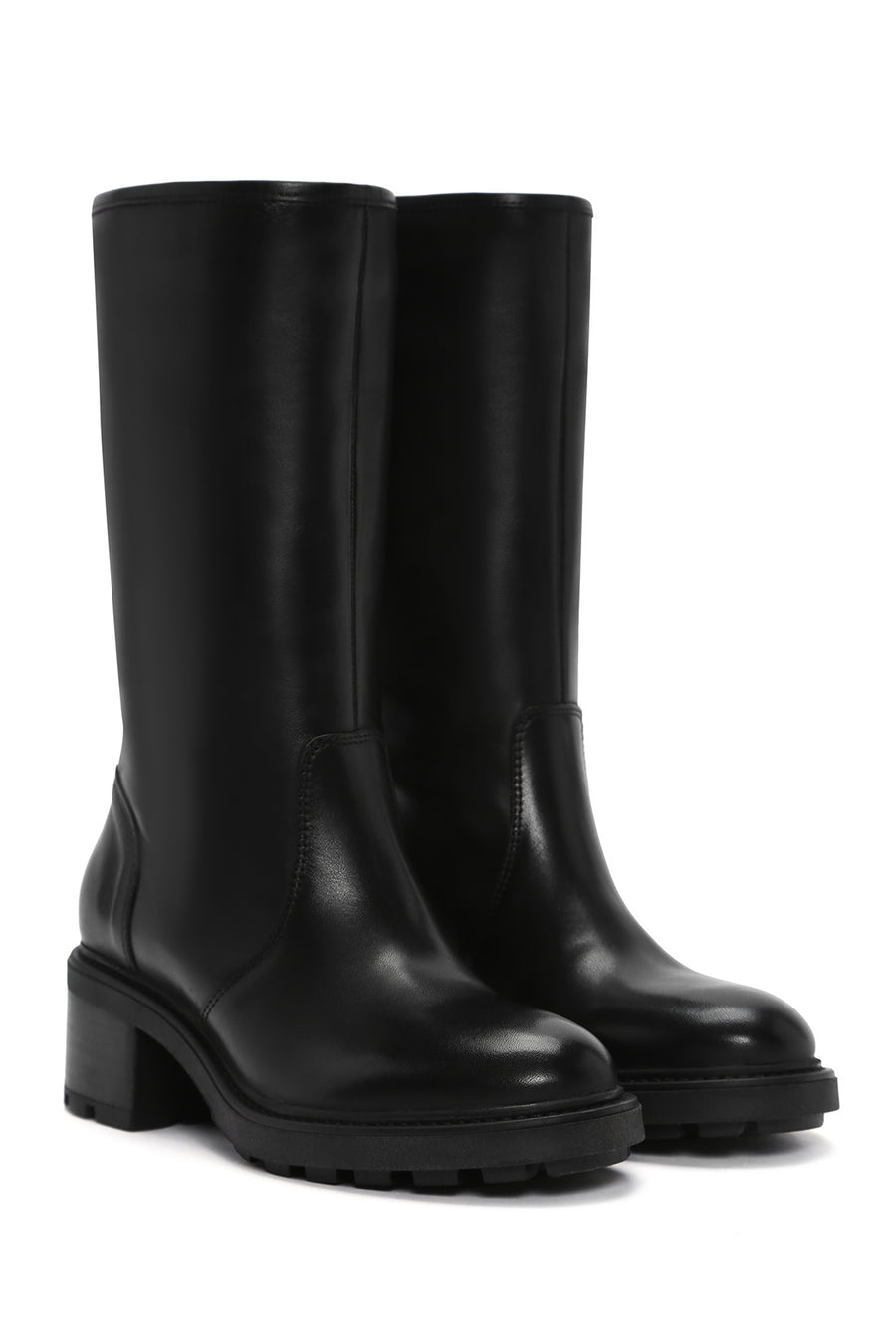 Women's Black Thick Heeled Leather Boots