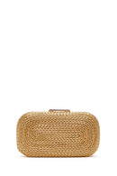 Women's Gold Long Strap Braided Mini Evening Clutch Bag | Derimod