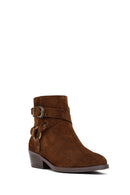 Woman Tan Zippered Suede Leather Cowboy Boots | Derimod