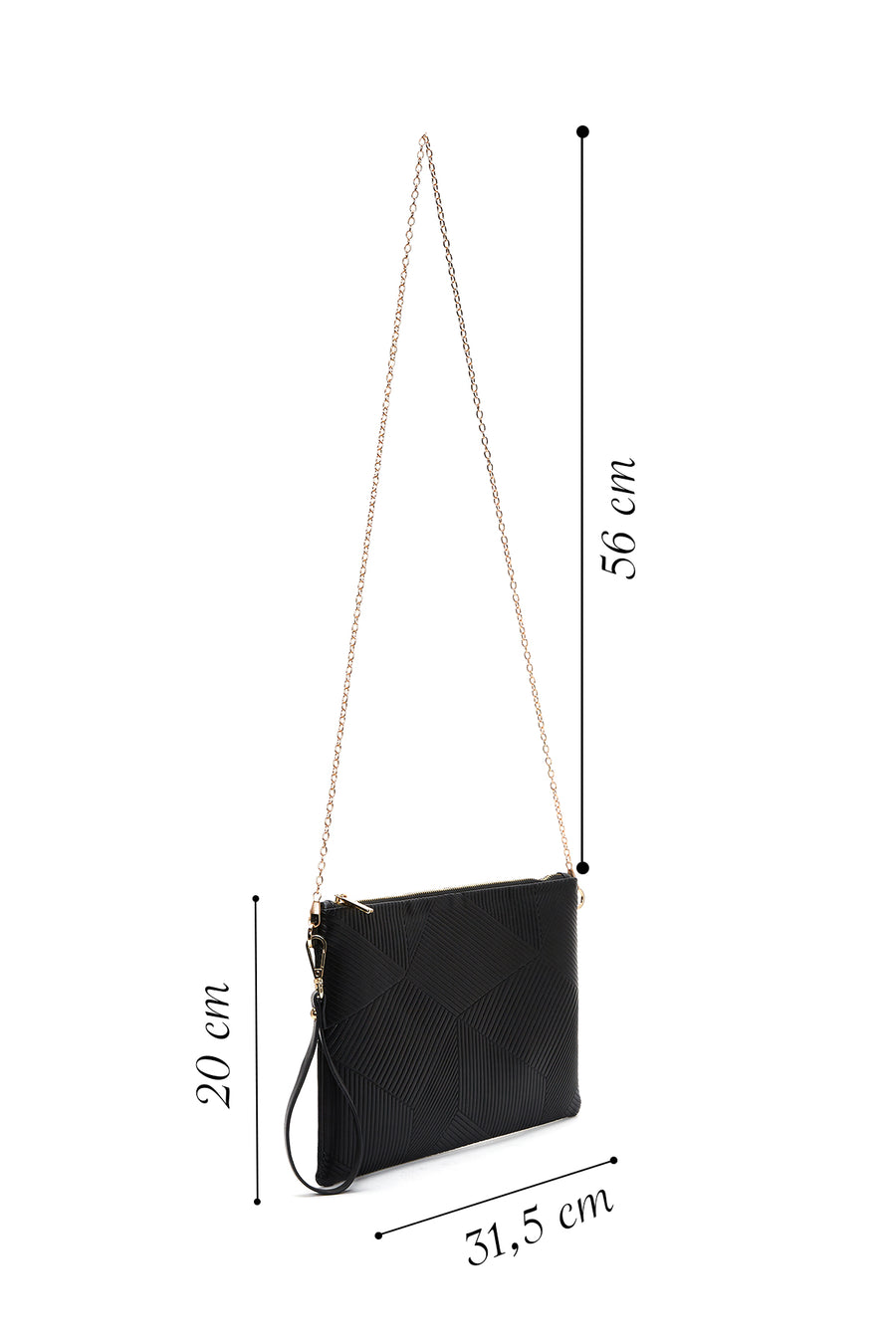 Women's Black Chain Strap Patterned Clutch Bag