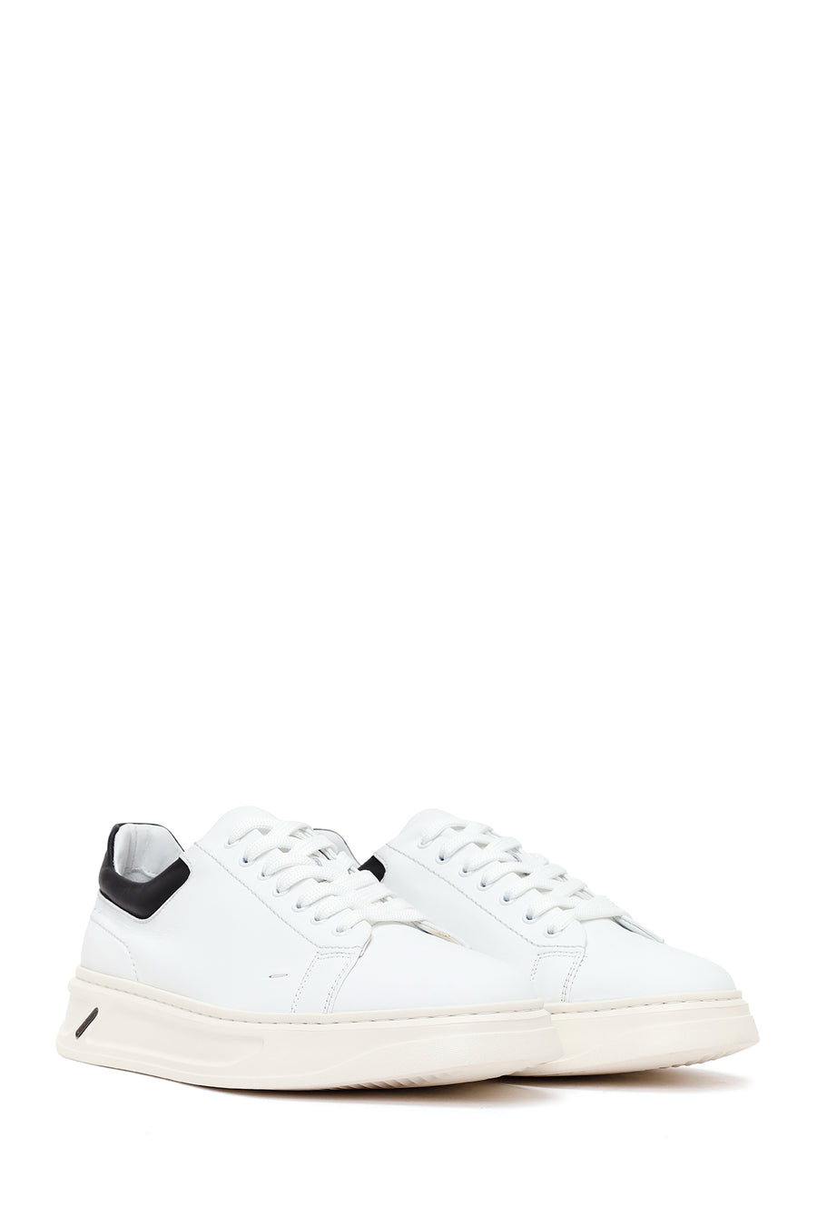 Erkek Beyaz Bağcıklı Deri Sneaker