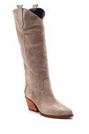 Women's Suede Leather Heeled Cowboy Boots | Derimod