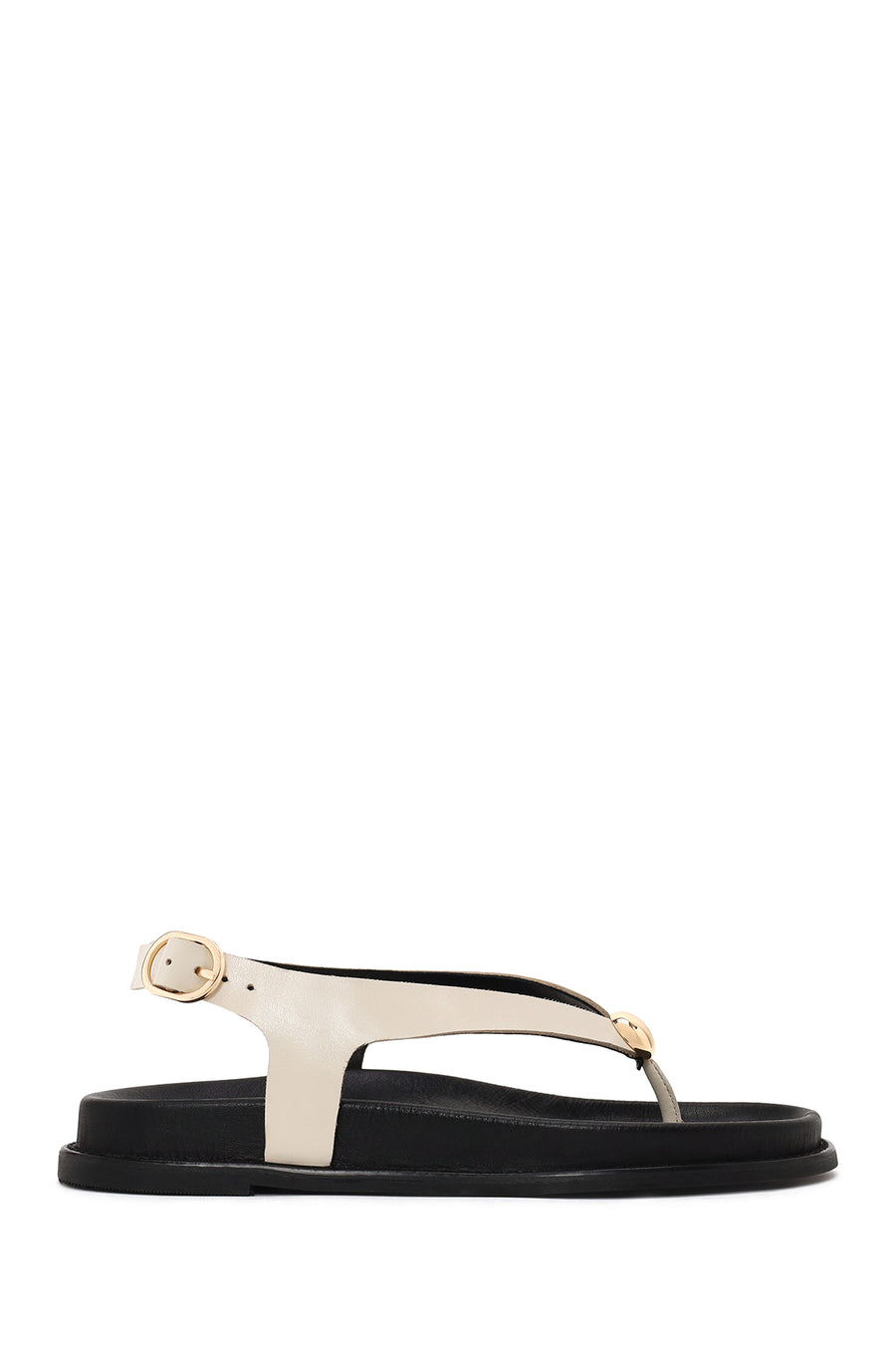 Woman Cream Back Buckled Toe-Post Leather Sandal 26SFD550918 | Derimod