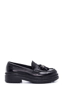 Women's Black Leather Tassel Loafer | Derimod