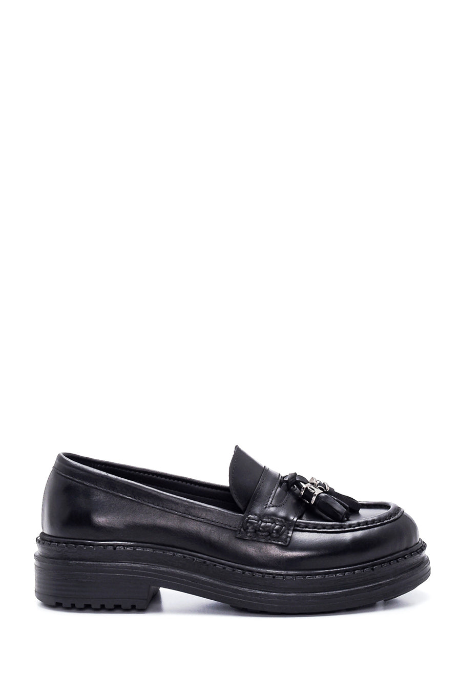 Women's Black Leather Tassel Loafer 22SFD180018 | Derimod