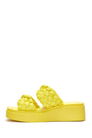 Women's Yellow Braided Thick Soled Slippers | Derimod
