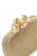 Women's Gold Long Strap Stone Mini Straw Evening Dress Box Clutch Bag | Derimod
