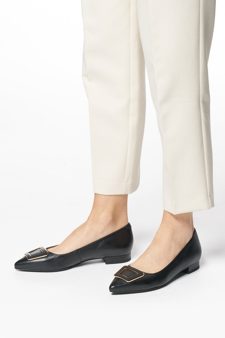 Geox Women's Black Charyssa Buckle Detailed Leather Ballerinas