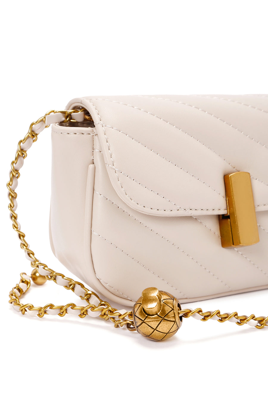 Women's Cream Long Strap Quilted Mini Crossbody Bag