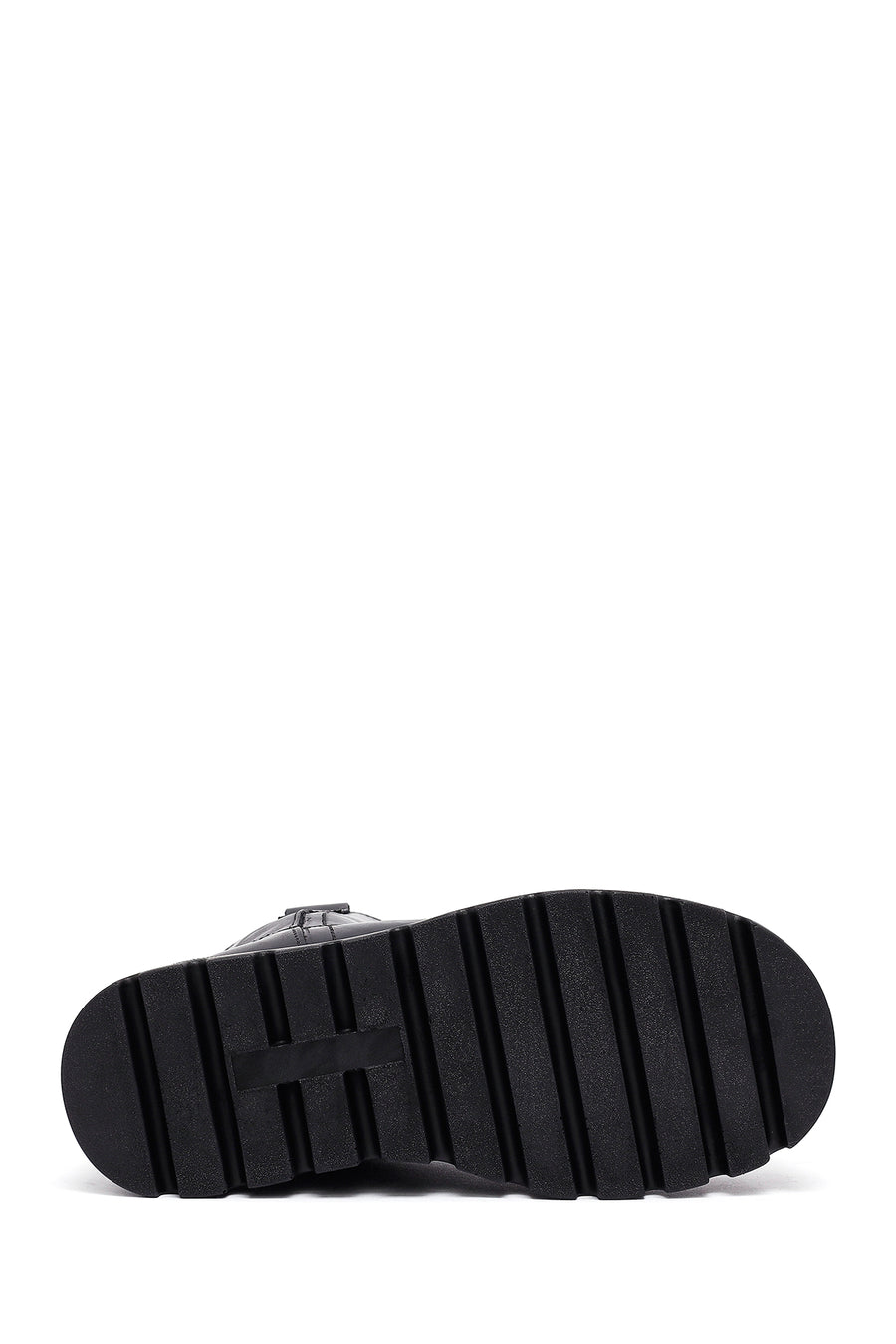Woman Black Zip Closure Thick-Soled Leather Boots