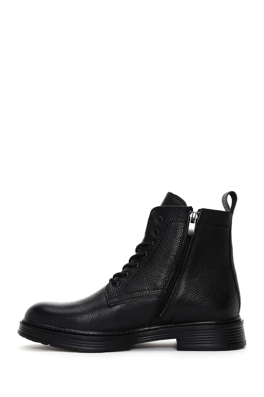 Men's Black Leather Zippered Casual Boots