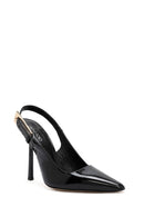 Woman Black Patent Leather Open Back High Thin Heel Leather Shoe | Derimod
