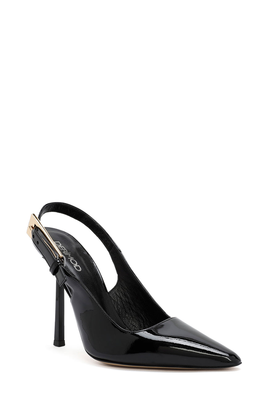 Woman Black Patent Leather Open Back High Thin Heel Leather Shoe