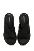 Women's Black Thick Soled Slippers | Derimod