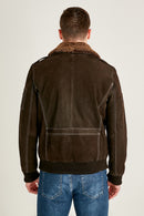 Air Force Men's Brown Fur Collared Nubuck Leather Pilot Jacket | Derimod