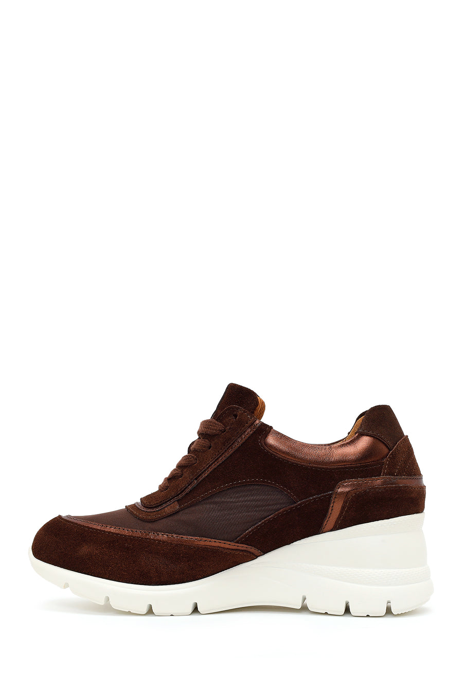 Woman Brown Lace-Up Wedge Suede Leather Sneaker