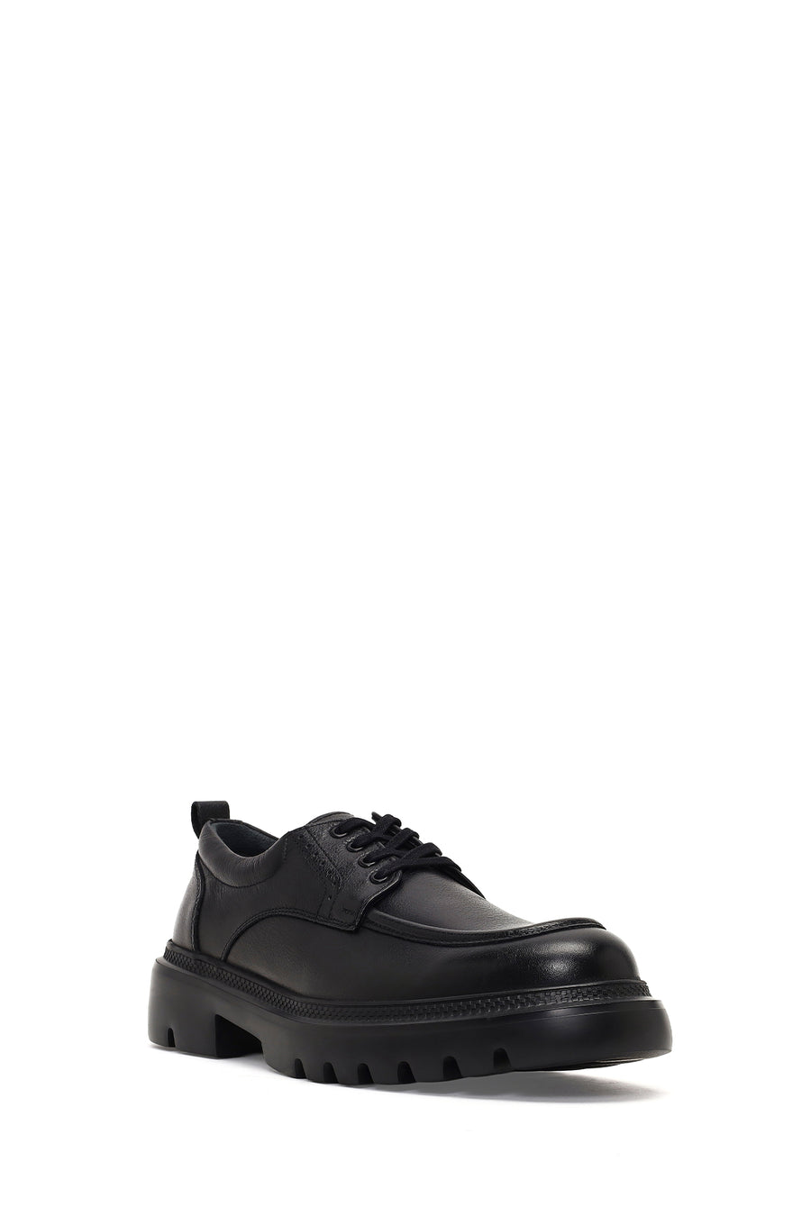 Men's Black Lace-Up Thick-Soled Leather Casual Shoe