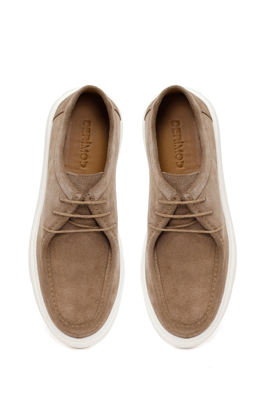 Male Beige Lace-Up Thick-Soled Suede Casual Shoes