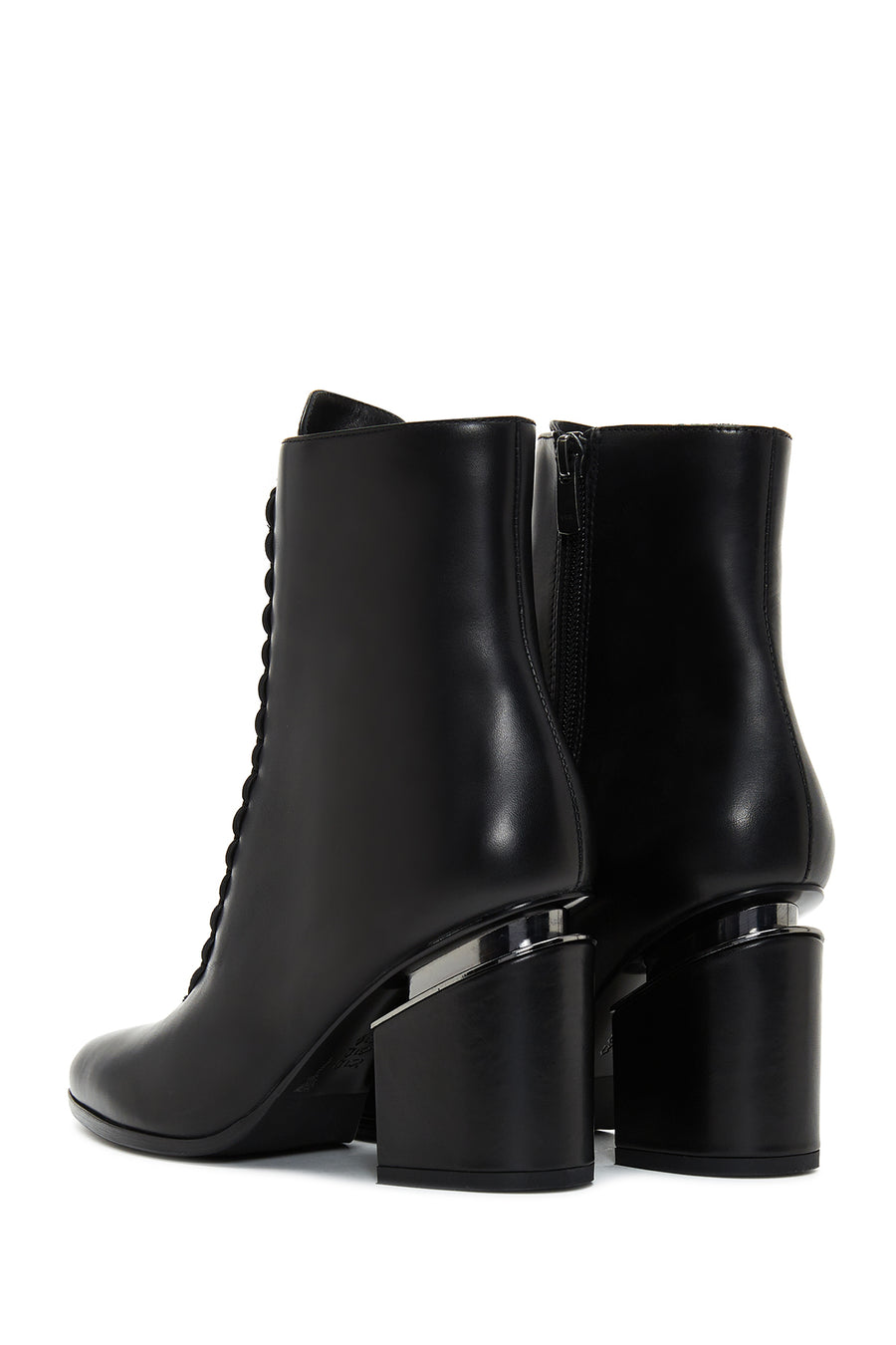 Women's Black Zipper Heeled Leather Boots