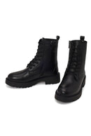 Woman Black Zip Closure Thick-Soled Leather Combat Boots | Derimod