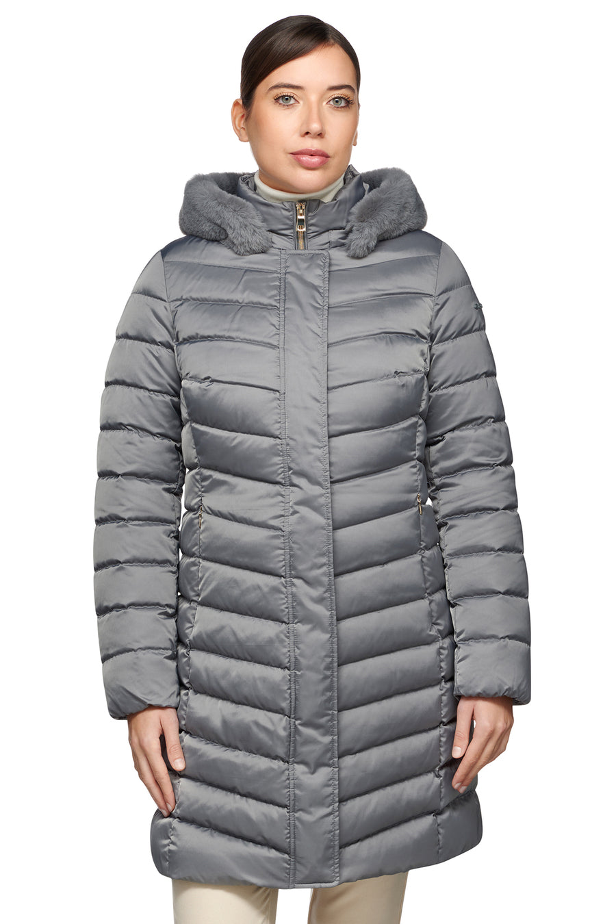 Geox Women's Gray Xhup, Bettanie Hooded Long Coat