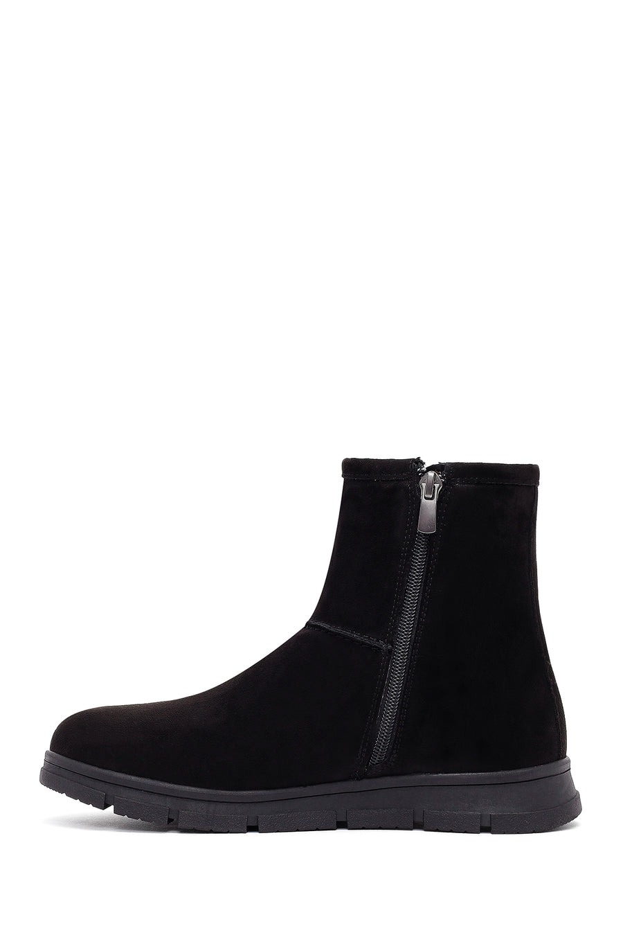 Women's Black Zippered Suede Teddy Boot