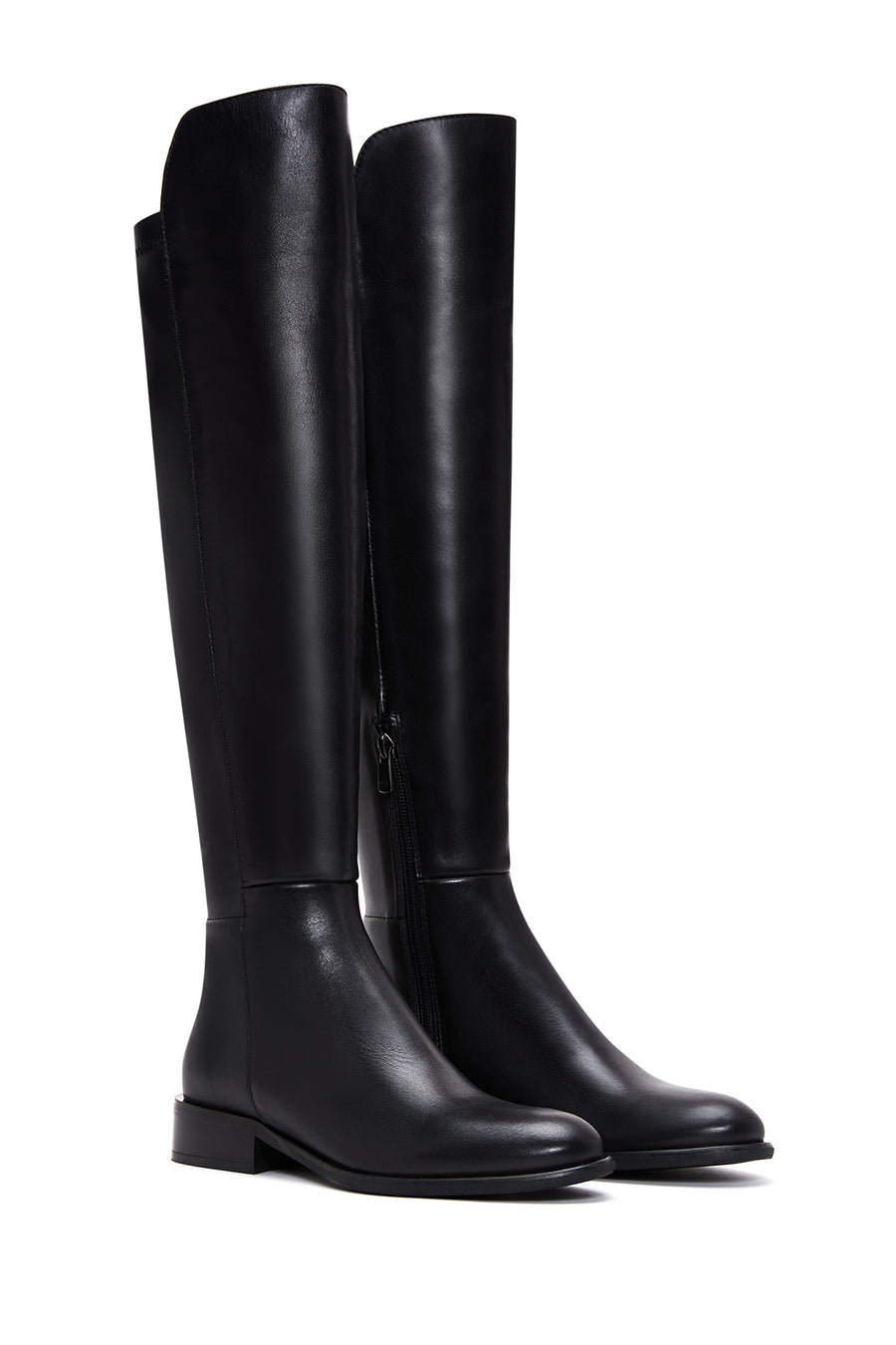 Woman Black Zippered Leather Boot