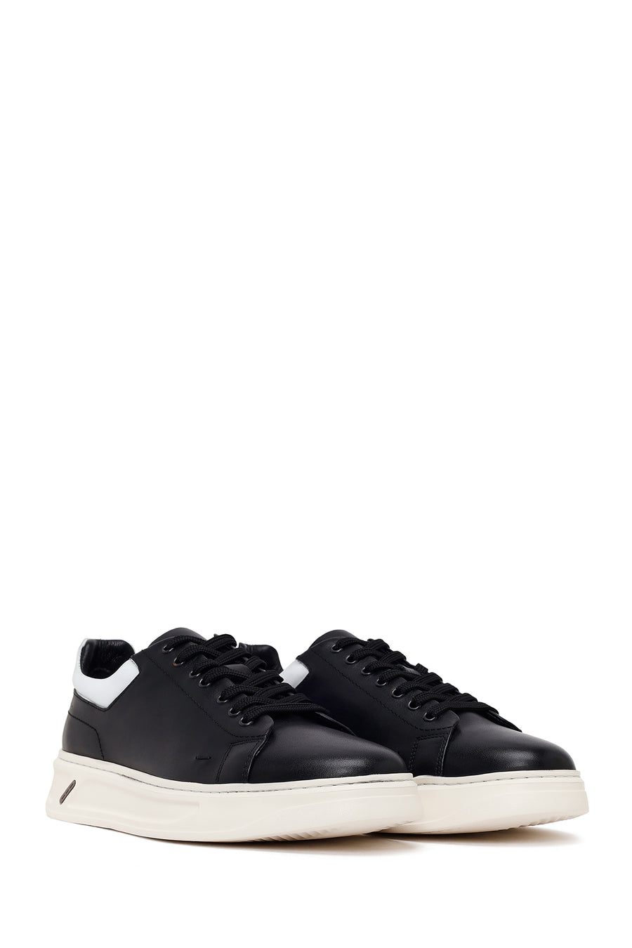 Erkek Siyah Bağcıklı Deri Sneaker