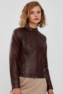 Kim Women's Brown Short Leather Jacket | Derimod