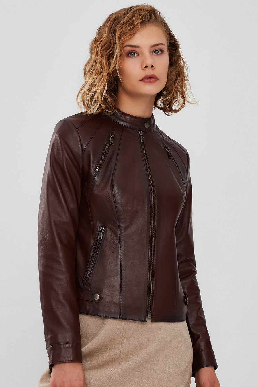 Kim Women's Brown Short Leather Jacket