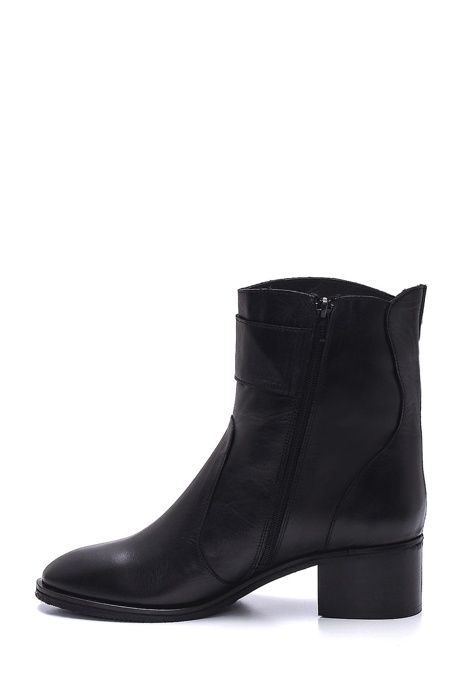 Women's Leather Double Buckle Medium Heel Boots