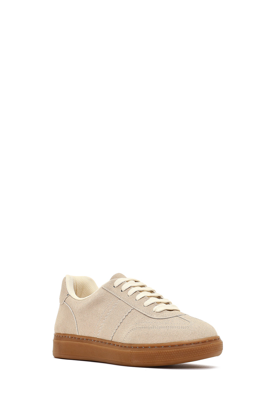 Woman Beige Lace-Up Suede Sneaker