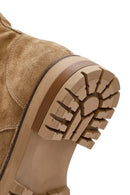 Women's Brown Zippered Suede Leather Combat Boots | Derimod