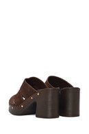 Woman Brown Chunky-Heeled Suede Leather Slippers | Derimod