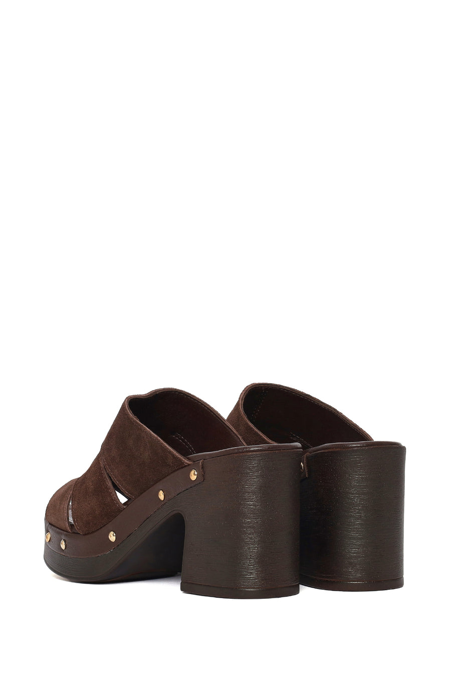 Woman Brown Chunky-Heeled Suede Leather Slippers