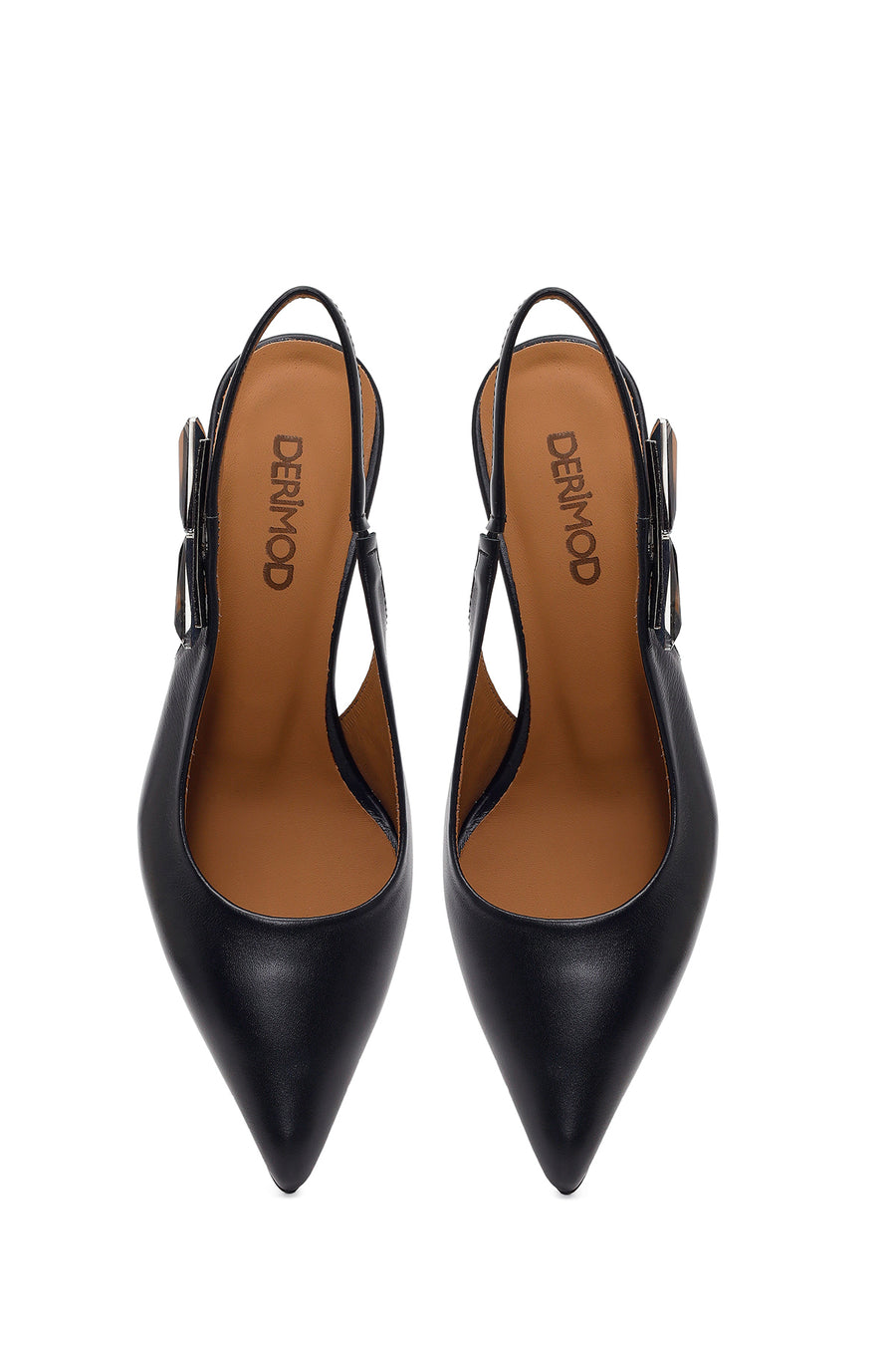Woman Black Open-Back Heeled Leather Shoes