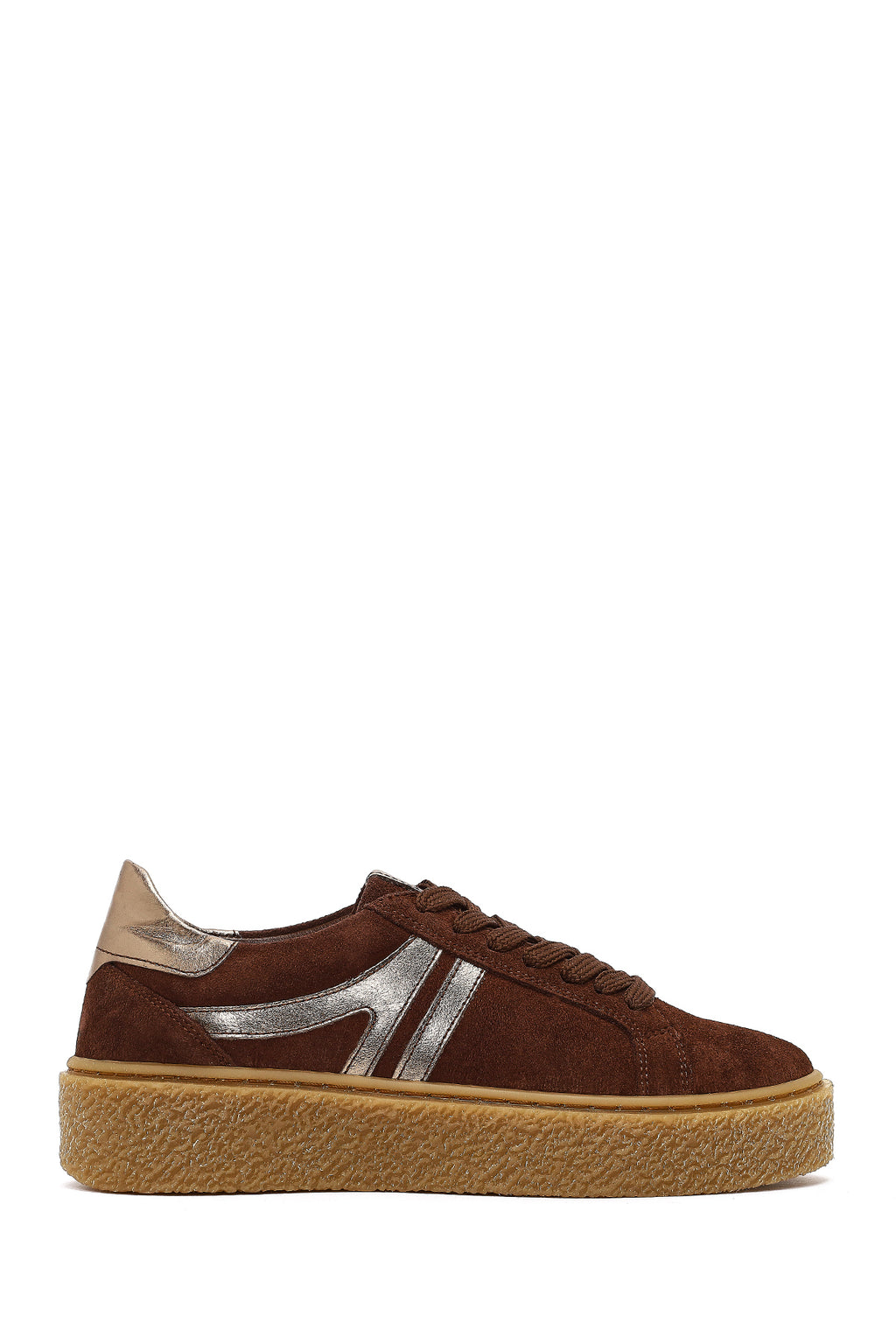 Kadın Kahverengi Bağcıklı Süet Deri Sneaker