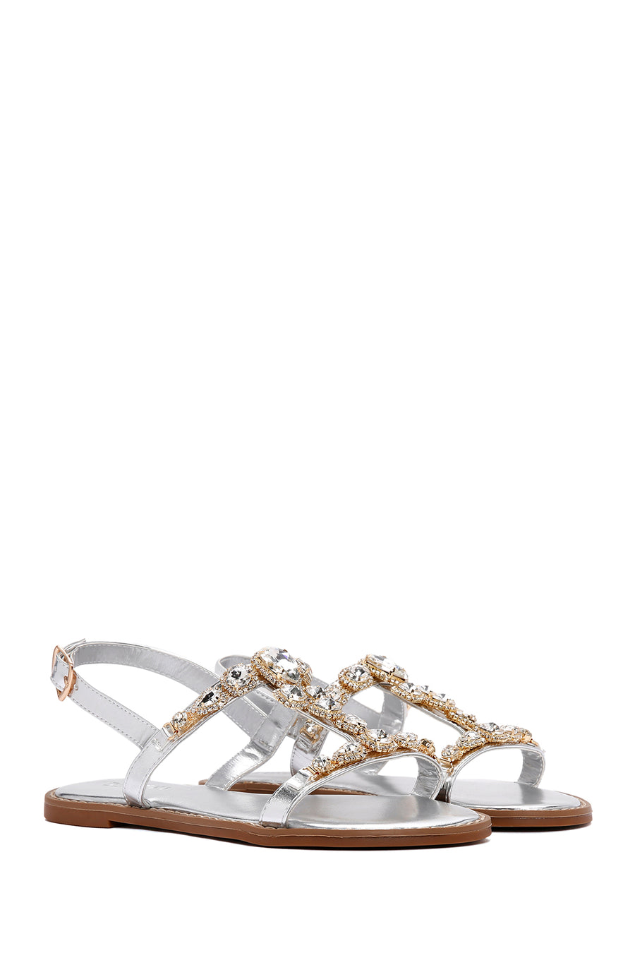 Women's Silver Ankle Strap Stone Sandals