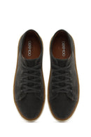 Men's Green Lace-Up Thick-Sole Suede Leather Sneakers | Derimod