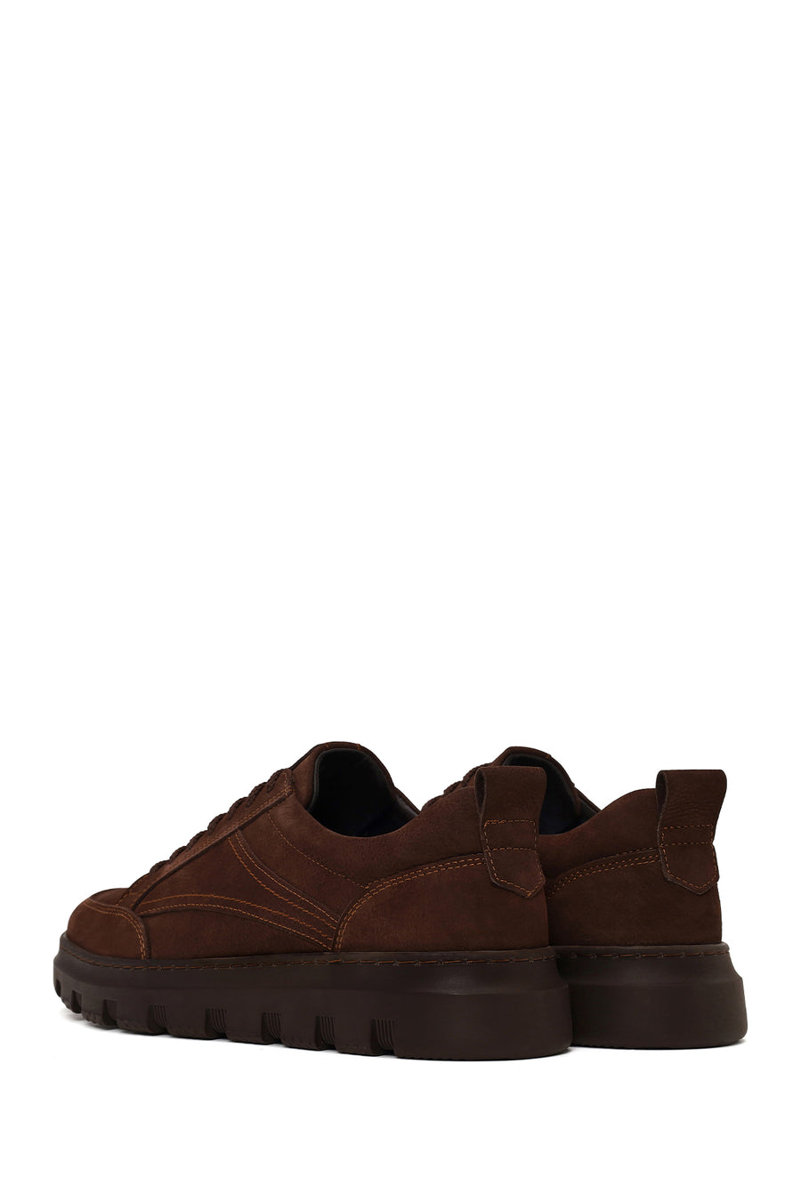 Erkek Kahverengi Bağcıklı Nubuk Deri Casual Sneaker