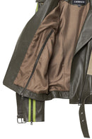 Madonna Women's Green Double Breasted Leather Jacket | Derimod