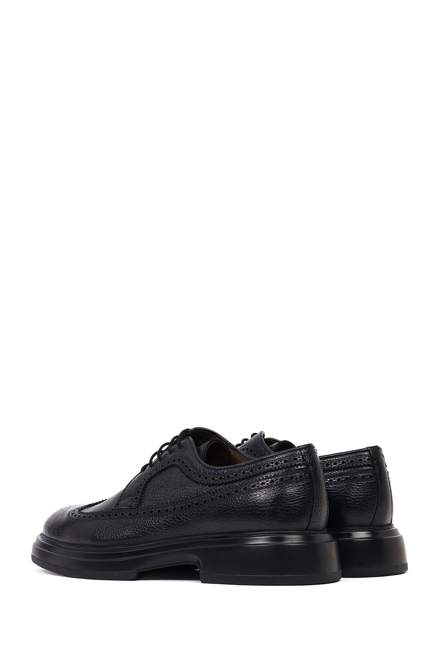 Men's Black Lace-Up Thick-Soled Leather Casual Shoe