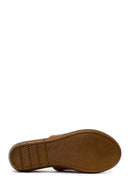 Woman Tan Wedge Heel Leather Comfort Slipper | Derimod