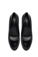 Women's Black Thick Heeled Leather Shoes | Derimod