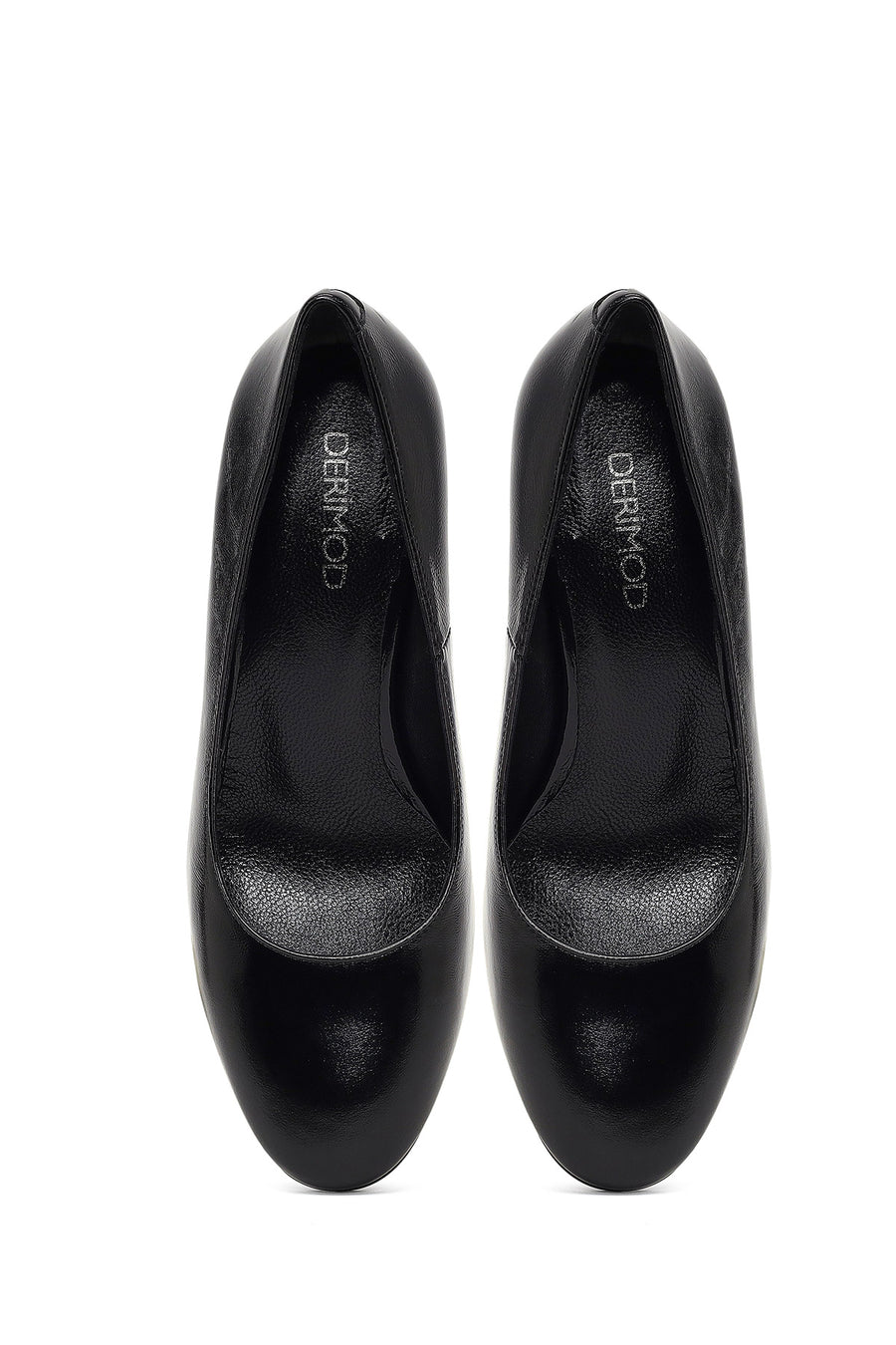 Women's Black Thick Heeled Leather Shoes